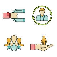 Customer retention management icon set vector color