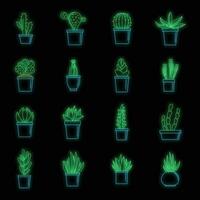 suculento y cactus íconos conjunto vector neón