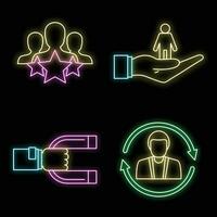 Customer retention management icon set vector neon