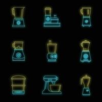 Food processor blender icon set vector neon