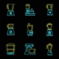 Food processor blender icon set vector neon