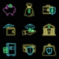 Money deposit icon set vector neon