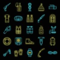 Snorkeling supplies icon set vector neon