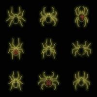 Spider bug caterpillar icons set vector neon