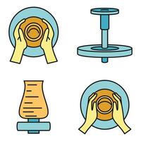 Potters wheel icon set vector color