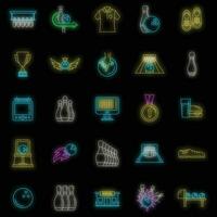 Bowling kegling game icons set vector neon