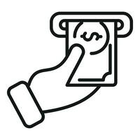 Take money cash from atm icon outline vector. Card change vector