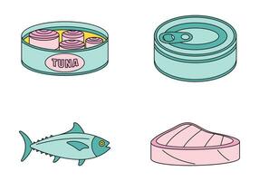 Tuna fish can steak icons set vector color