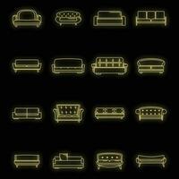 Sofa chair room couch icons set vector neon