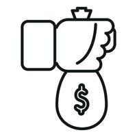 Take money bag icon outline vector. Currency atm safe vector