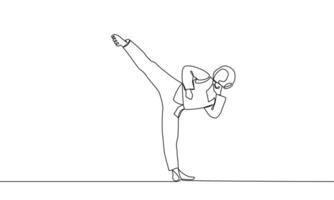 Single continuous pattern. Taekwondo, traditional Korean martial art. One line vector illustration