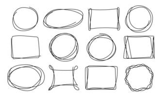 Vector doodles of different shapes. Square, circle, oval, rectangle, frame. Design element