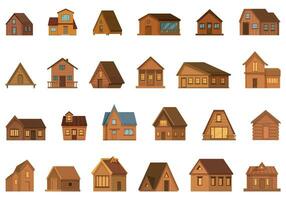 Wooden cabin icons set cartoon vector. Wood tree house vector