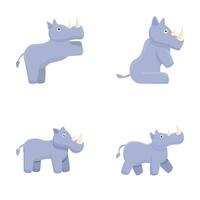 Cute rhinoceros icons set cartoon vector. Little cute rhinoceros vector