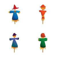 Garden scarecrow icons set cartoon vector. Funny bird scarecrow vector