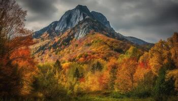 Majestic mountain range, autumn colors, tranquil scene generated by AI photo