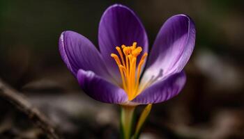 Vibrant crocus blossom, a fragility of spring generated by AI photo