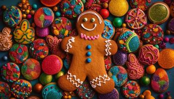 Gingerbread man and friends gather for celebration generated by AI photo