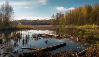 Autumn forest reflects tranquil beauty in nature generated by AI photo