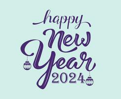 Happy New Year 2024 Holiday Purple Abstract Design Vector Logo Symbol Illustration With Cyan Background