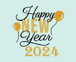 Happy New Year 2024 Holiday Black And Yellow Abstract Design Vector Logo Symbol Illustration With Cyan Background