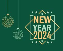 Happy New Year 2024 Holiday Brown And Green Abstract Design Vector Logo Symbol Illustration With Green Background