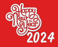 Happy New Year 2024 Holiday White Abstract Design Vector Logo Symbol Illustration With Red Background