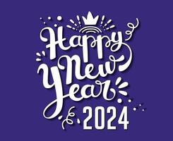 Happy New Year 2024 Holiday White Abstract Design Vector Logo Symbol Illustration With Purple Background