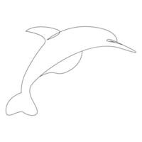 Continuous one line of cute dolphin sea fish  outline vector art drawing and illustration