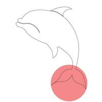 continuo uno línea de linda delfín mar pescado contorno vector Arte dibujo y ilustración