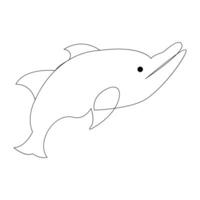 Continuous one line of cute dolphin sea fish  outline vector art drawing and illustration