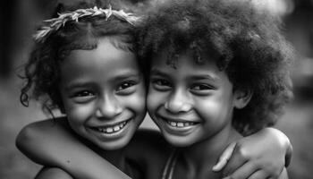 Sibling love and togetherness, playing outdoors in the summer generated by AI photo