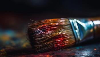 vibrante colores en madera, Cepillo de pintura crea resumen generado por ai foto