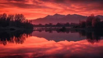 Majestic mountain range reflects tranquil sunset beauty generated by AI photo