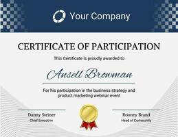 Blue Modern Company Webinar Certificate template