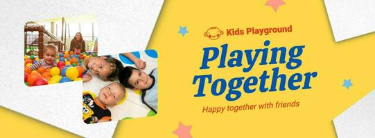 Yellow Childish Kids Playing Together Facebook Cover template