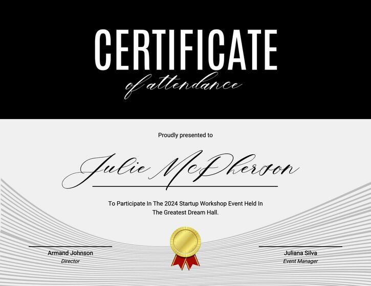 Black Elegant Startup Workshop Certificate