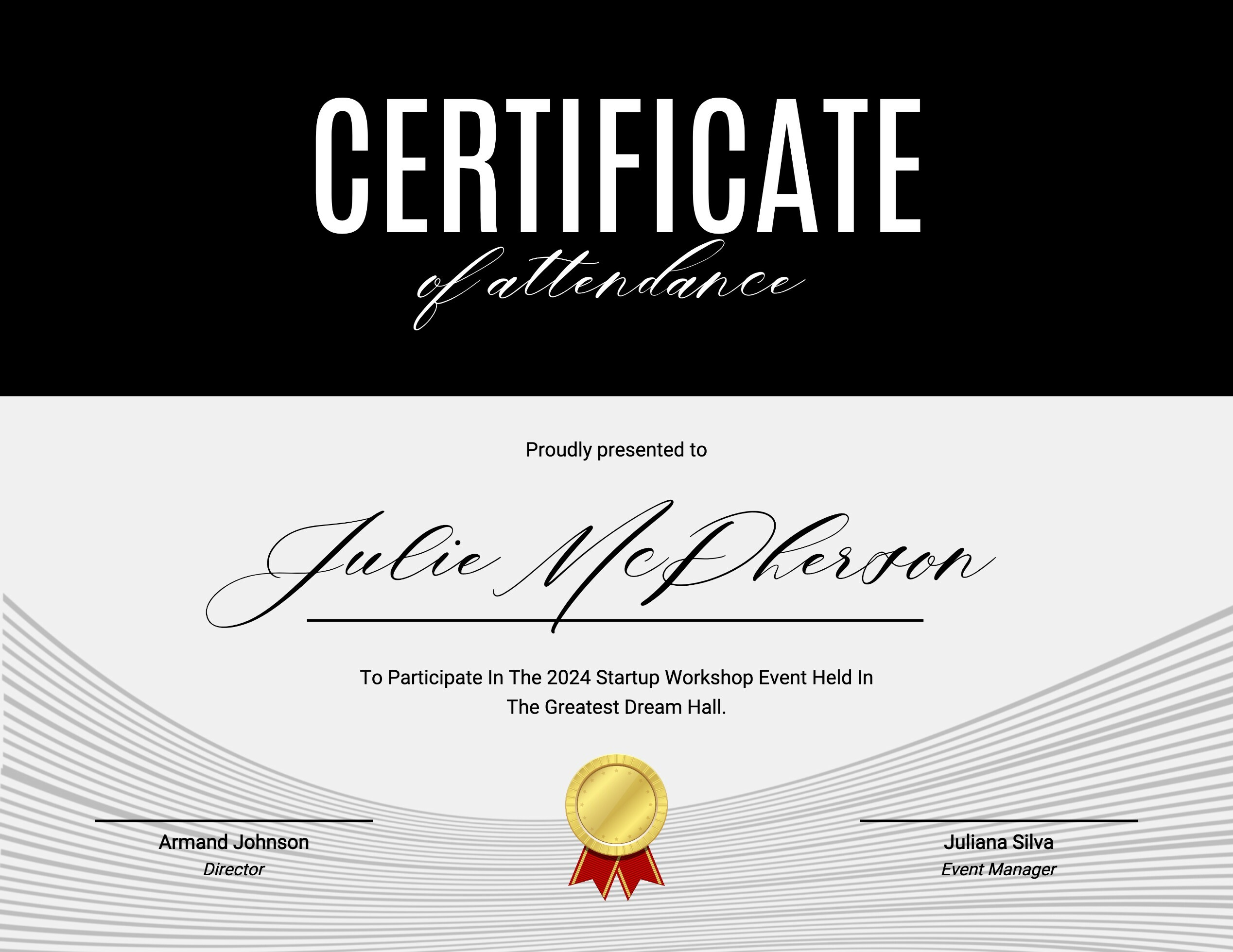 Black Elegant Startup Workshop Certificate