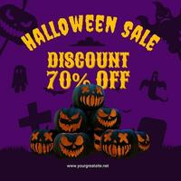 Purple Frightening Halloween Sale Discount LinkedIn Post template