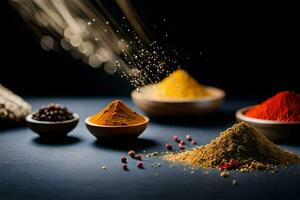 spices and spices on a black background. AI-Generated photo