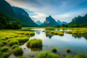 the li river in china. AI-Generated photo