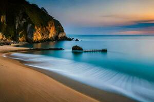 a long exposure photograph of a beach at sunset. AI-Generated photo
