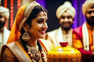 indio Boda fotografía en Delhi. generado por ai foto