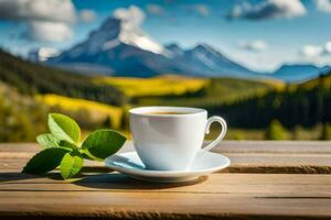 café y montaña vista. generado por ai foto