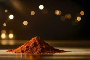 a pile of red chili powder on a wooden table. AI-Generated photo