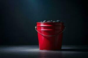 a red bucket filled with black beans. AI-Generated photo