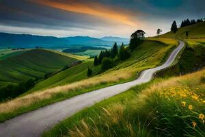 el la carretera a el montañas. generado por ai foto