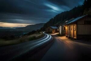 photo wallpaper the sky, road, mountains, house, the road, the road, the road. AI-Generated