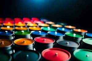many colorful candles are arranged in a row. AI-Generated photo