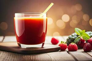 a glass of juice with berries and a straw. AI-Generated photo